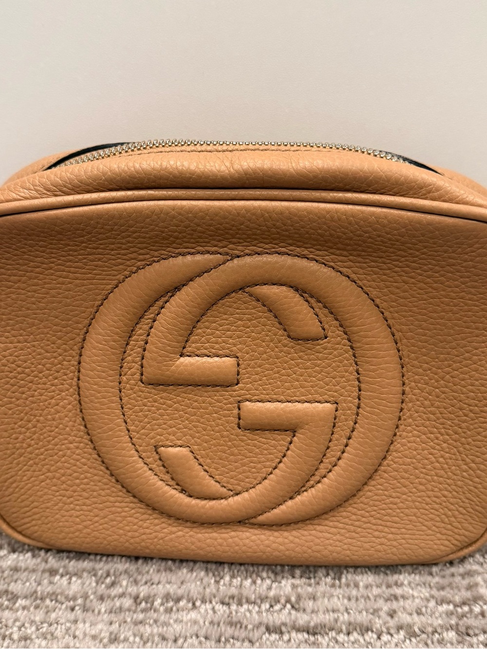 Gucci Pebbled Leather Crossbody in Tan Brown